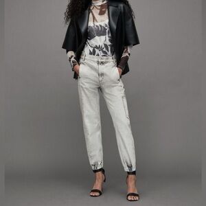 All saints Grey Lea Tapered Soft Denim Cargo Joggers